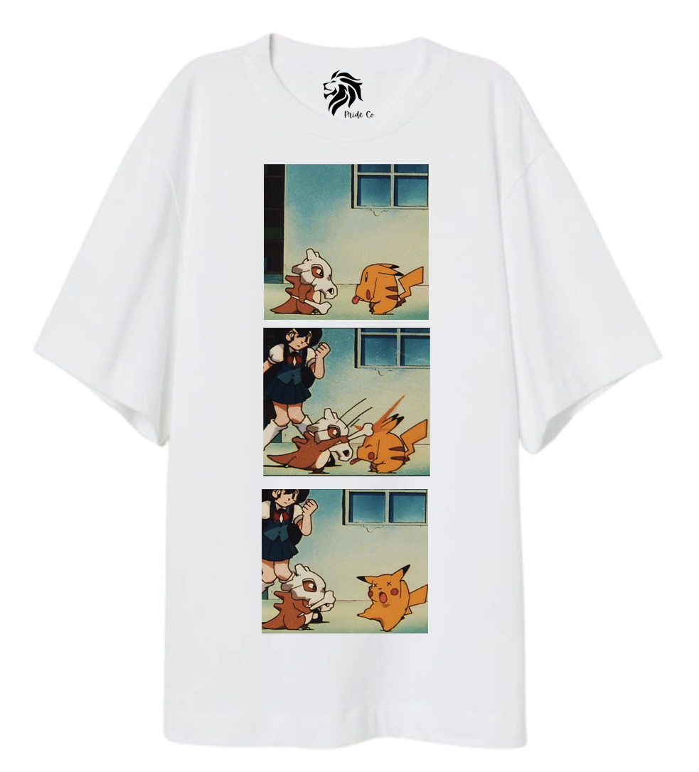 Cubone and Pikachu Inspired Oversized White Tee