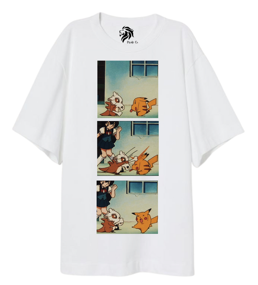 Cubone and Pikachu Inspired Oversized White Tee