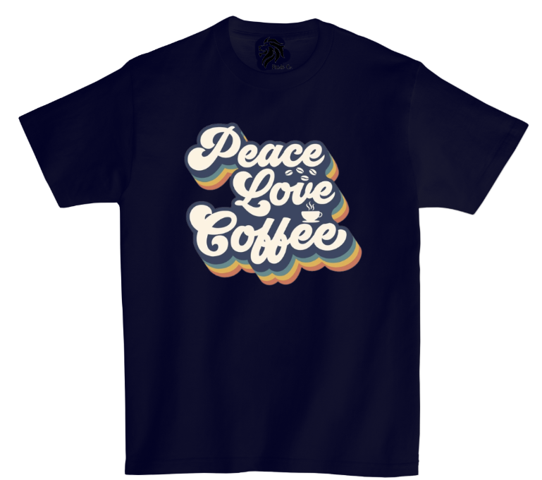 Peace Love Coffee. Navy Blue Tee