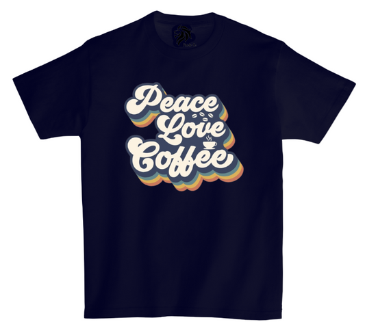 Peace Love Coffee. Navy Blue Tee