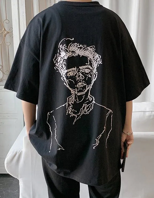 A Man's Sketch Oversized Black Tee | Taehyung
