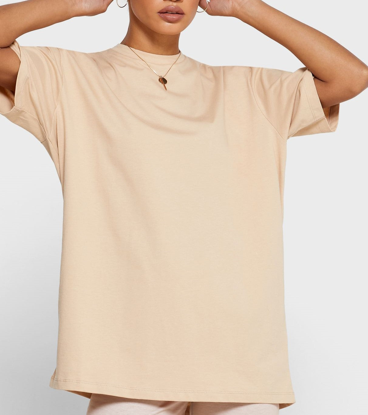 Beige Oversized Tee with a Man's Sketch