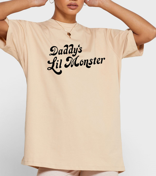 A Daddy's Lil Monster Beige Oversized Tee
